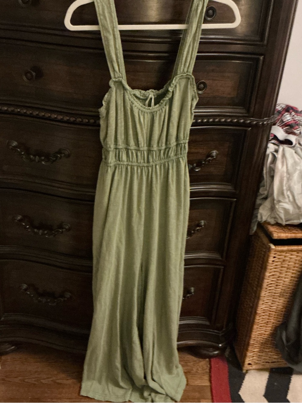 Anthropologie Sage Green Smocked Waist Jumpsuit